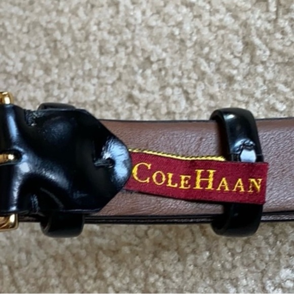 Cole Haan Men’s Black Dress Belt Solid Brass Gold Tone Buckle Size 36 - Picture 8 of 12
